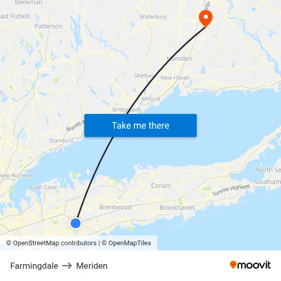 Farmingdale to Meriden map