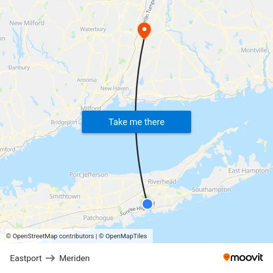 Eastport to Meriden map
