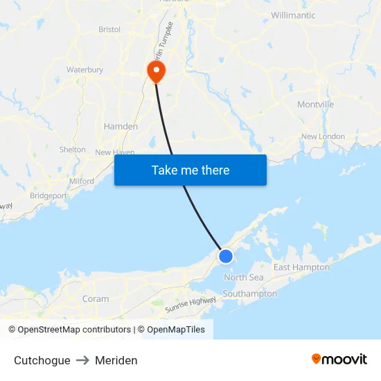 Cutchogue to Meriden map