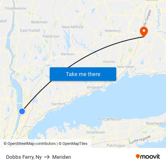 Dobbs Ferry, Ny to Meriden map