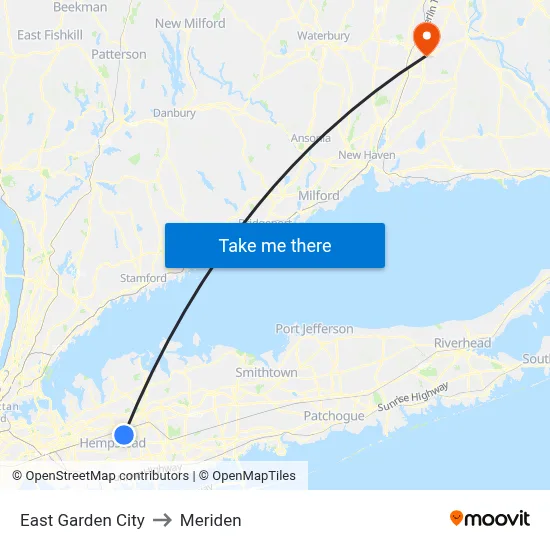 East Garden City to Meriden map