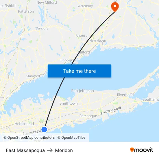 East Massapequa to Meriden map
