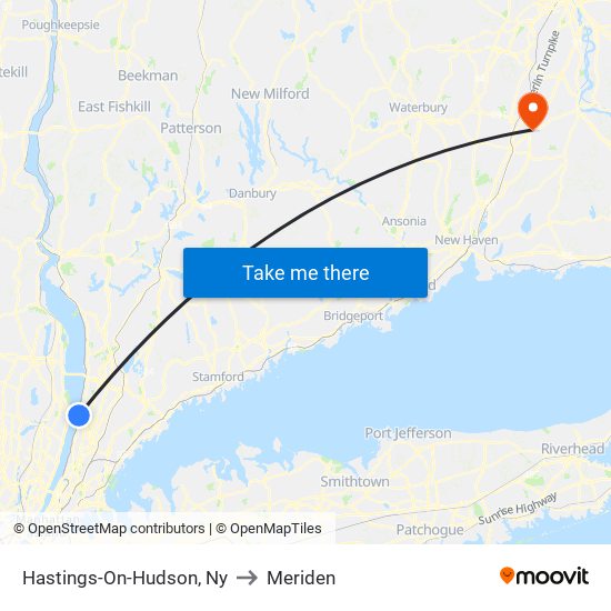 Hastings-On-Hudson, Ny to Meriden map