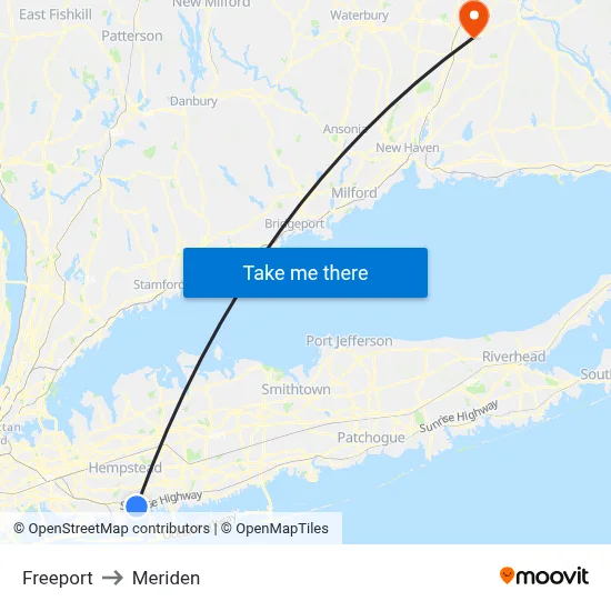 Freeport to Meriden map