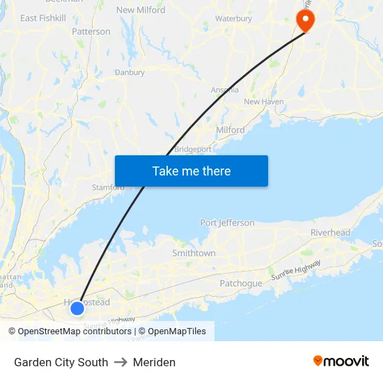 Garden City South to Meriden map