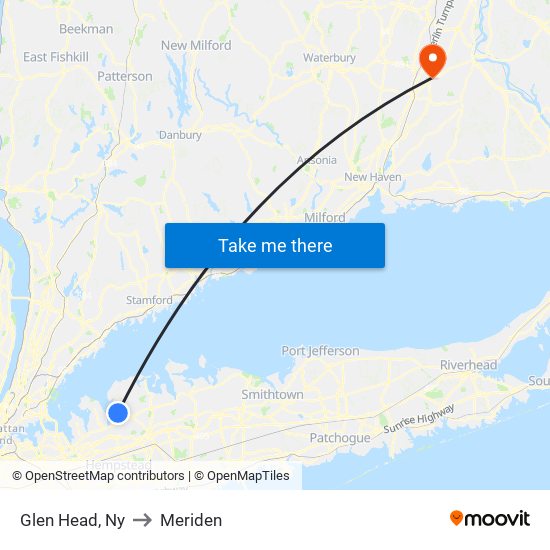Glen Head, Ny to Meriden map