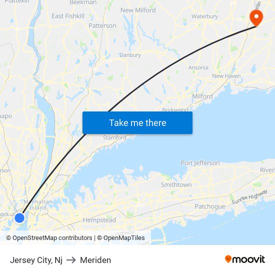 Jersey City, Nj to Meriden map