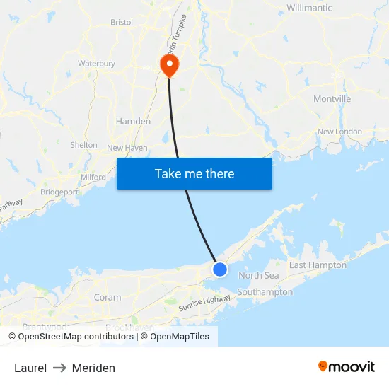 Laurel to Meriden map