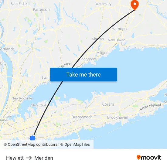 Hewlett to Meriden map