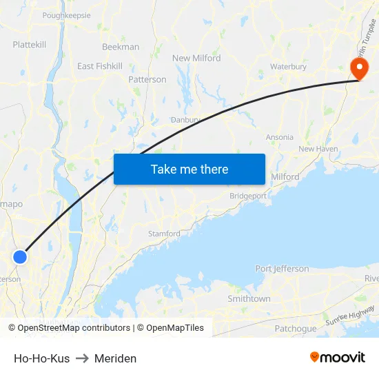 Ho-Ho-Kus to Meriden map