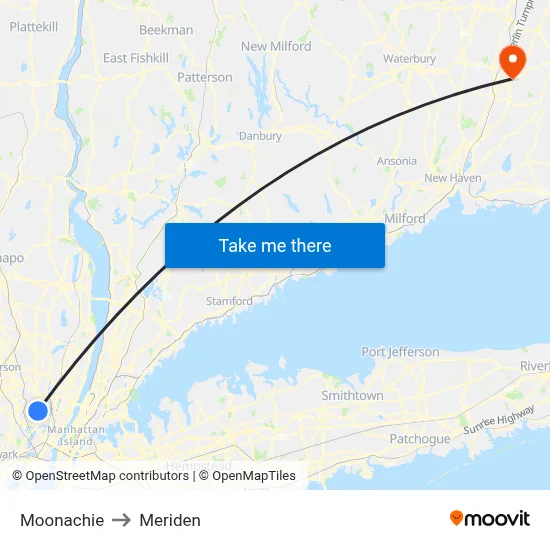 Moonachie to Meriden map