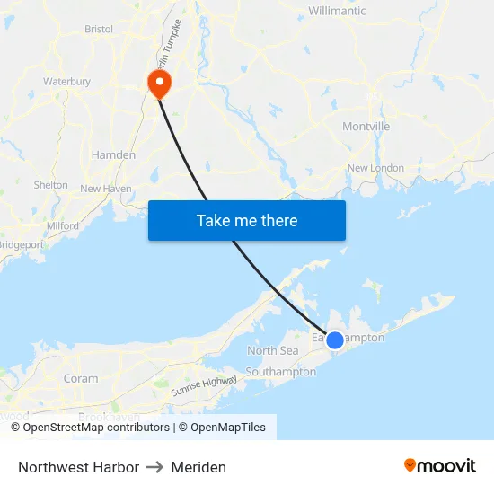 Northwest Harbor to Meriden map