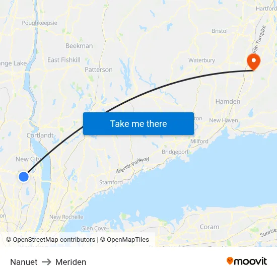 Nanuet to Meriden map