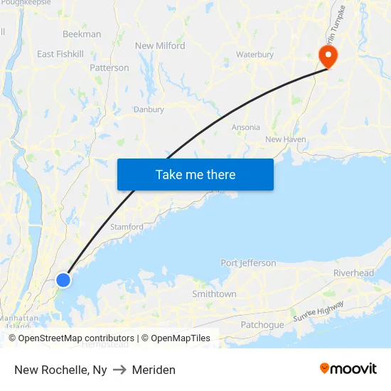New Rochelle to Meriden map
