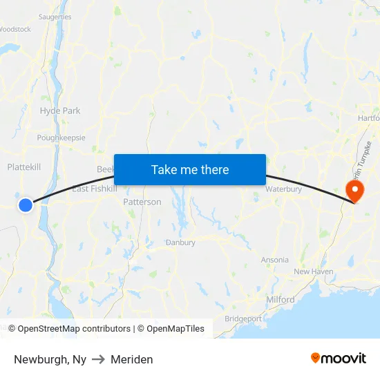 Newburgh to Meriden map