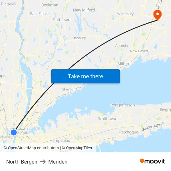 North Bergen to Meriden map