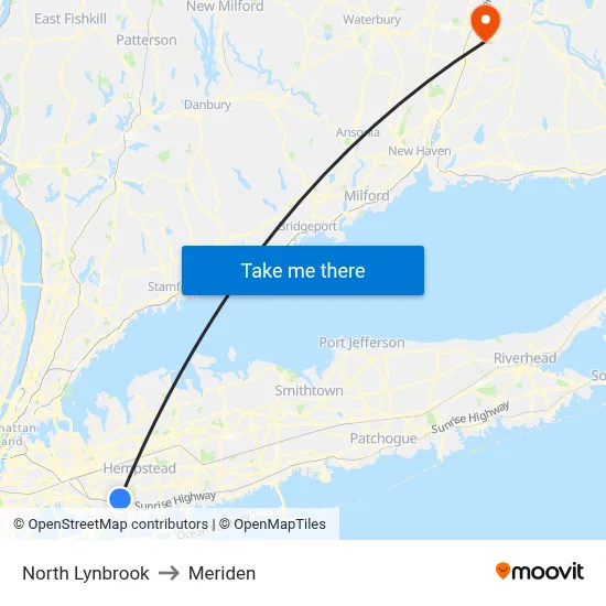 North Lynbrook to Meriden map