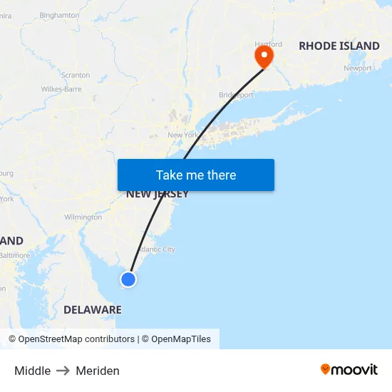 Middle to Meriden map