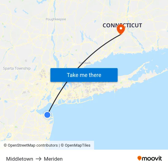 Middletown to Meriden map