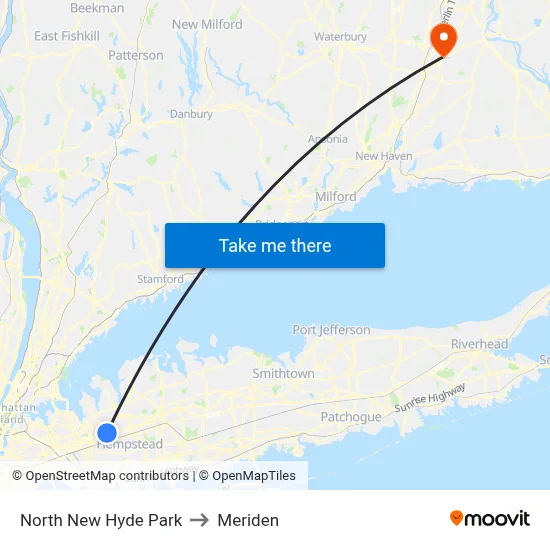 North New Hyde Park to Meriden map