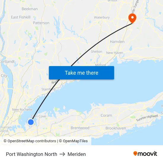Port Washington North to Meriden map