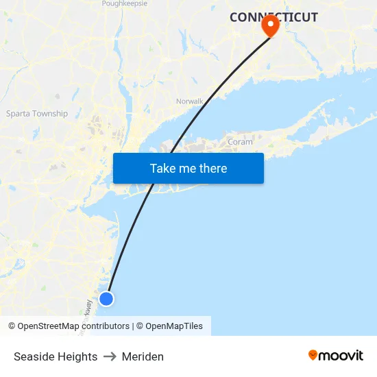 Seaside Heights to Meriden map