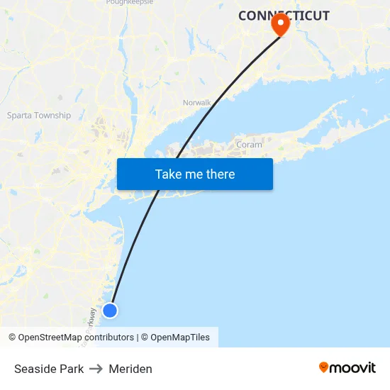 Seaside Park to Meriden map