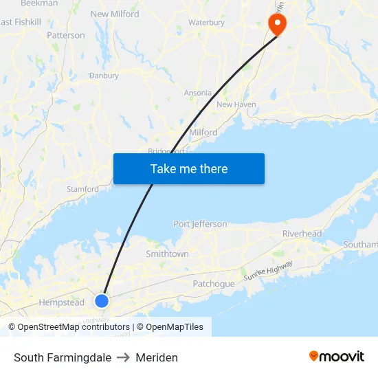 South Farmingdale to Meriden map