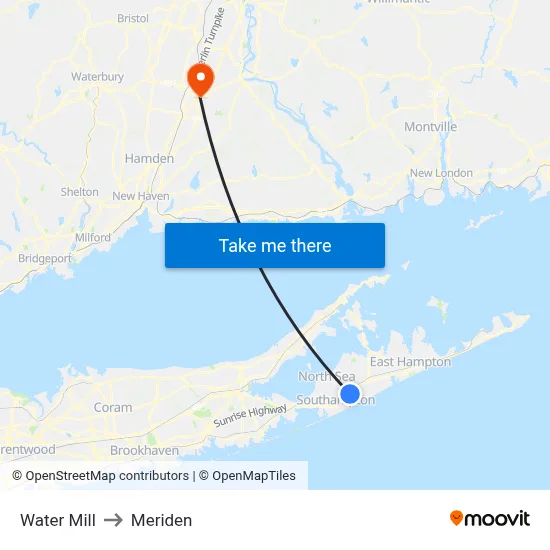Water Mill to Meriden map