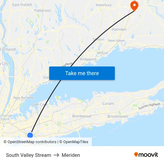 South Valley Stream to Meriden map