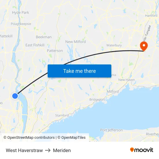West Haverstraw to Meriden map