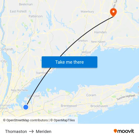 Thomaston to Meriden map