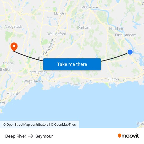 Deep River to Seymour map