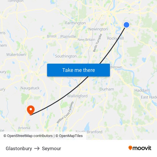 Glastonbury to Seymour map