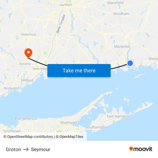 Groton to Seymour map