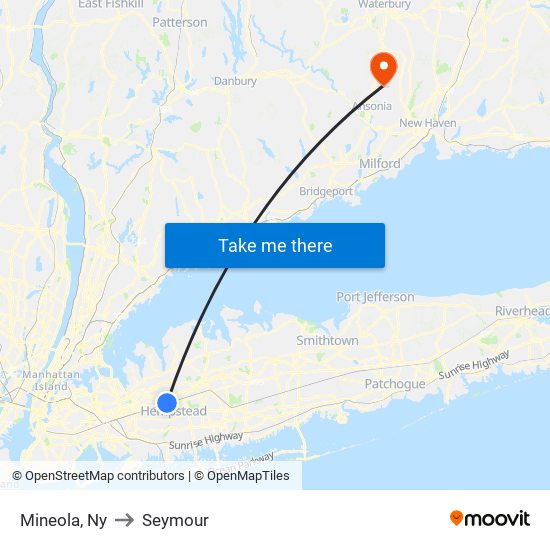 Mineola, Ny to Seymour map