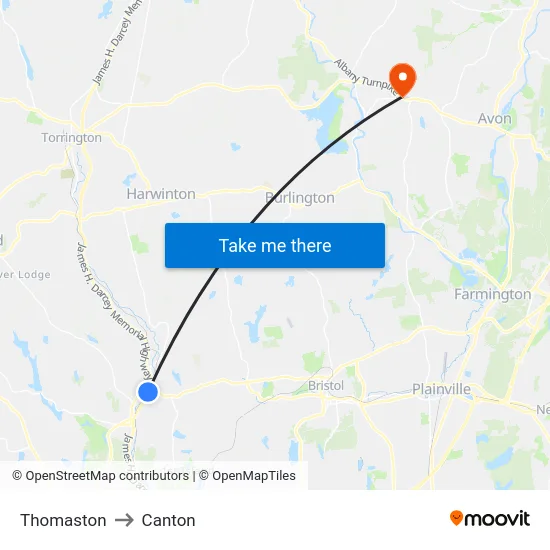 Thomaston to Canton map