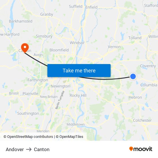 Andover to Canton map