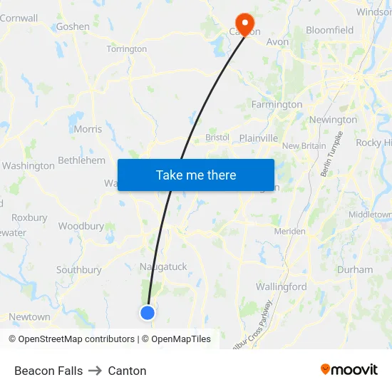 Beacon Falls to Canton map