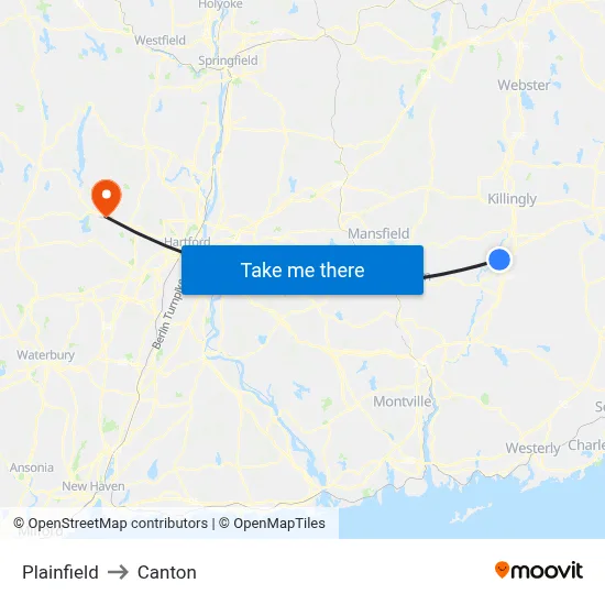 Plainfield to Canton map