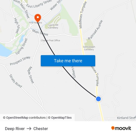 Deep River to Chester map