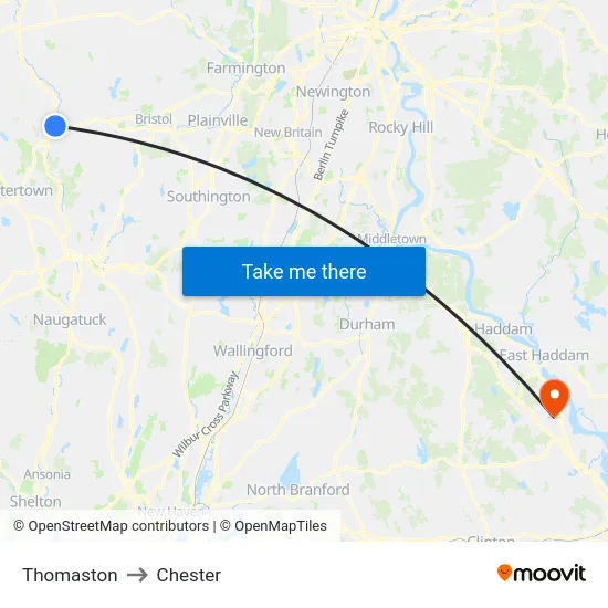 Thomaston to Chester map