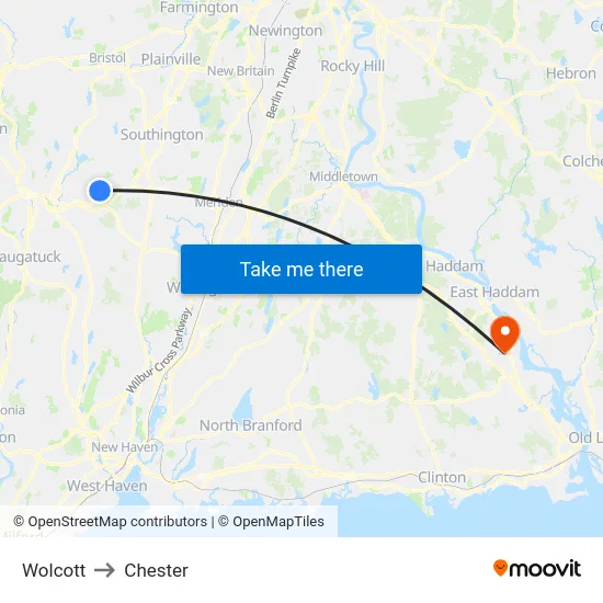 Wolcott to Chester map