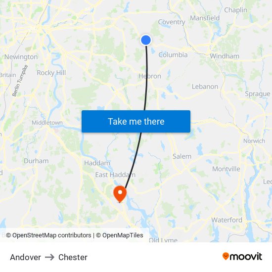 Andover to Chester map