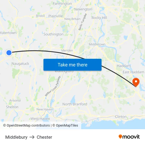 Middlebury to Chester map