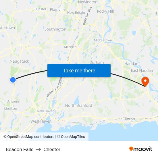 Beacon Falls to Chester map