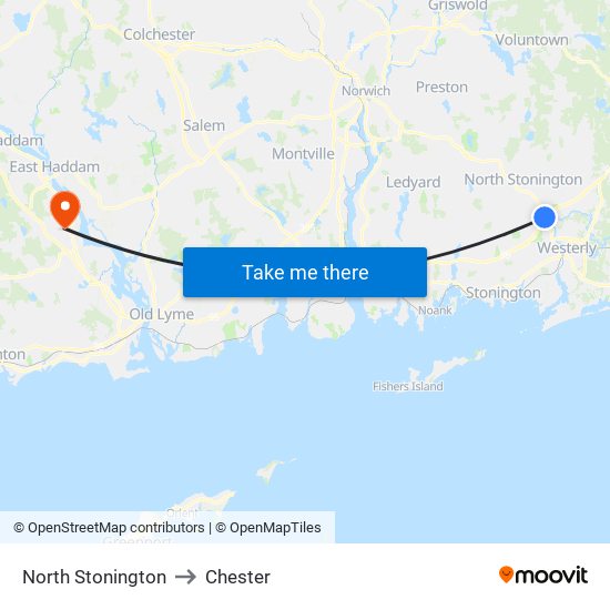 North Stonington to Chester map