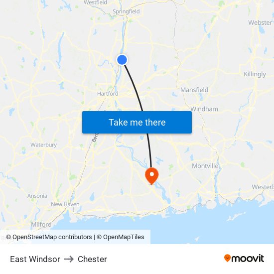 East Windsor to Chester map