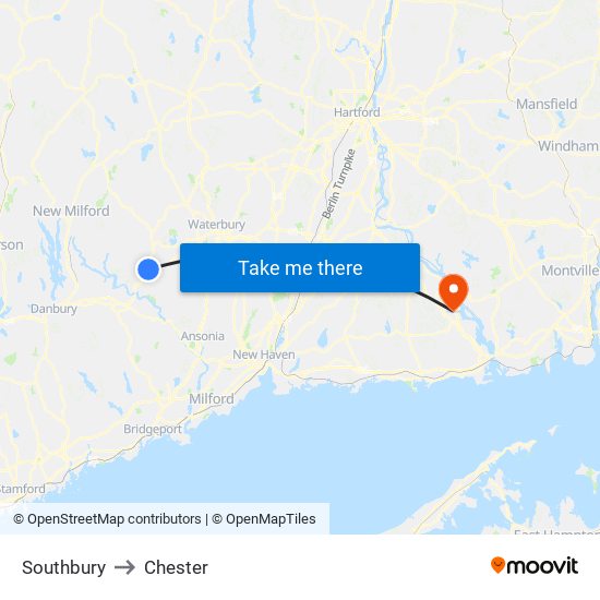 Southbury to Chester map