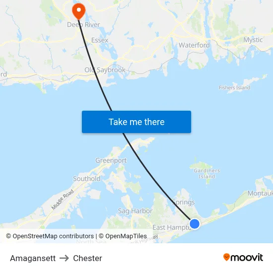 Amagansett to Chester map